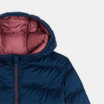 سترة منفوخة بغطاء رأس سادة، اللون أزرق داكن، للفتيات